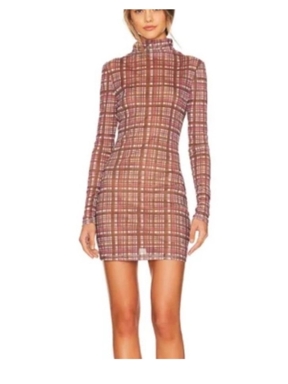 NWT Atoir Lara Worthington 006 Dress in Pink Check Plaid Long Sleeve Dress
